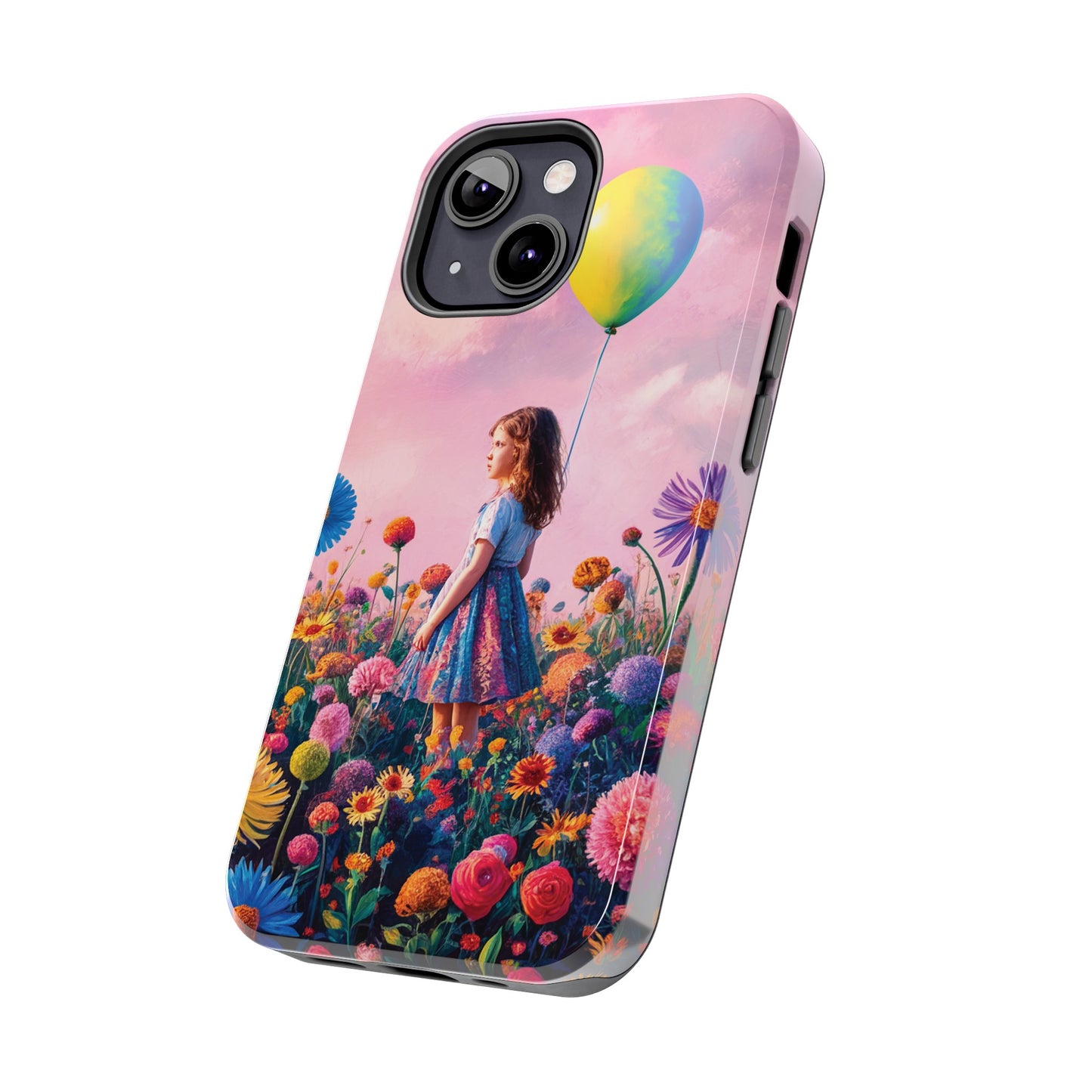 Girl with Yellow and Blue Balloon: Garden Oasis at Dusk - Tough Phone Cases