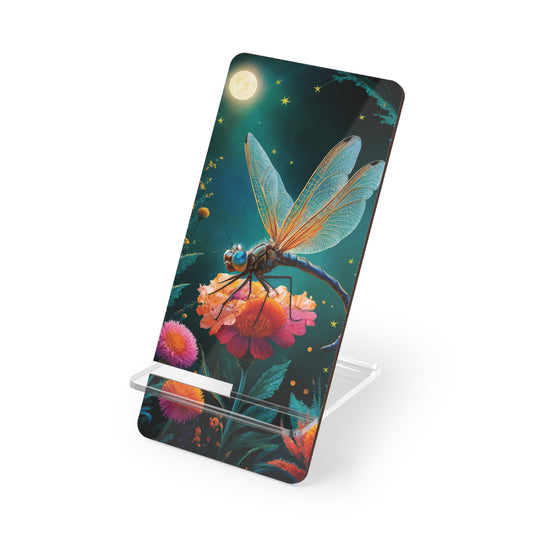 Moonlit Serenity: Dragonfly on a Flower - Display Stand for Smartphones