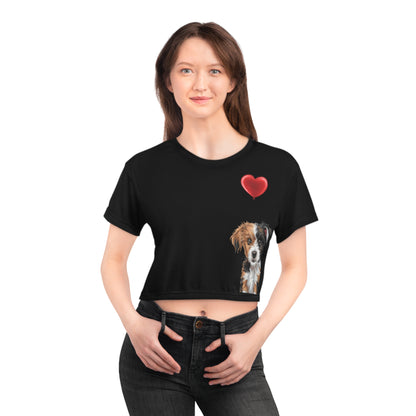 "Red Balloon Dog Version" - Crop Tee (AOP) in Black