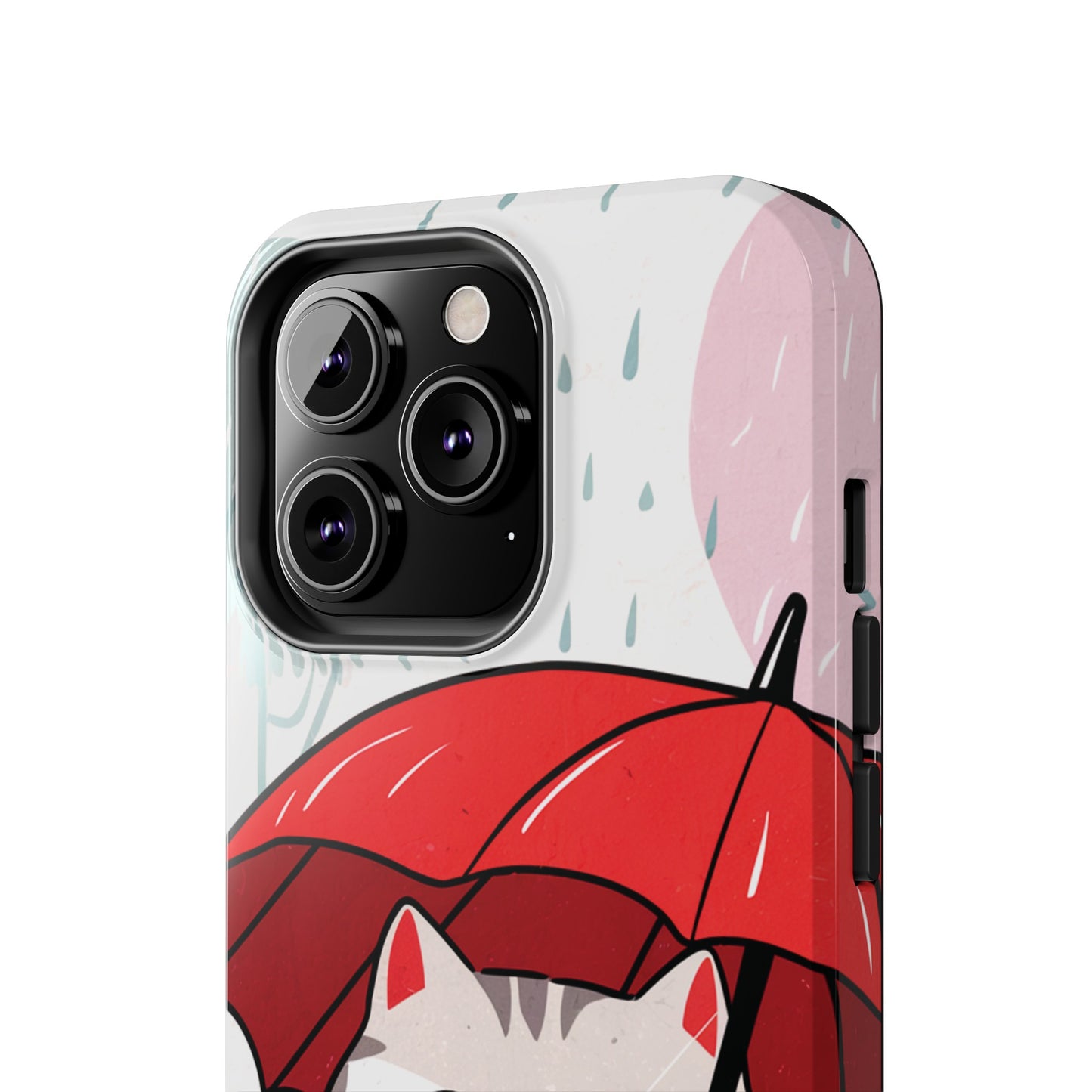 Rainy Day Whiskers: Cartoon Cat with Red Umbrella - Tough Phone Cases