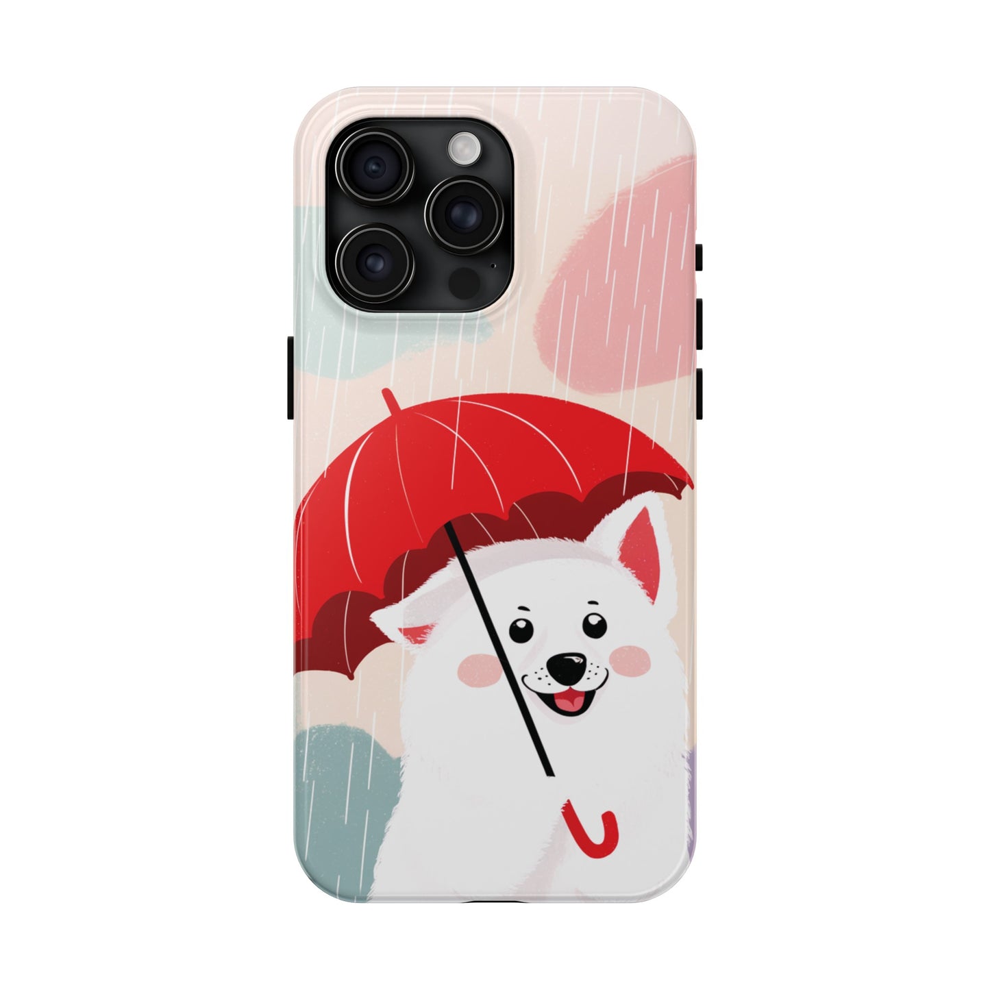 Rainy Day Ruff: Cartoon Dog with Red Pawrella - Tough Phone Cases